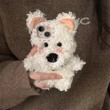 3D Cute West Highland Dog Fluffy Plush Phone Case For iPhone