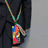 Crossbody Lanyard Portable Rope Colorful Flower Case for Samsung Galaxy Z Fold