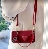 Sweet 3D Heart Crossbody Wallet Phone Case For iPhone