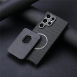 Carbon Fiber Style PU Leather Magnetic Case for Samsung Galaxy