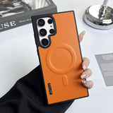 Luxury Matte Leather Magnetic Wireless Charge Case For Samsung Galaxy