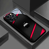 Black Carbon Fiber For Apple Pattern Glass Phone Case For iPhone
