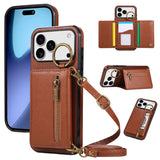 Crossbody Zipper Wallet Ring Stand Phone Case for IPhone