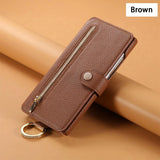 Wallet Flip  Leather Strap Card Slots Zipper Case for Samsung