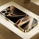 Luxury Black Gold Sand Streamer Glass Case For iPhone