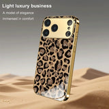 Premium Gold-Plated Leopard Print Tempered Glass Phone Case For iPhone