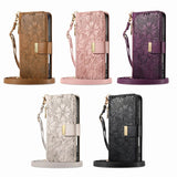 PU Leather Zipper Crossbody Flip Wallet Card Slot with 2 Lanyads Case For Samsung Galaxy