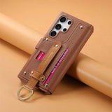 Wallet Flip  Leather Strap Card Slots Zipper Case for Samsung