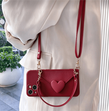 Sweet 3D Heart Crossbody Wallet Phone Case For iPhone