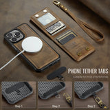 2 in 1 Detachable Magnetic Wallet Leather with Card Holder Wrist Strap Case for IPhone