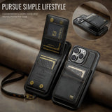 2 in 1 Detachable Magnetic Wallet Leather with Card Holder Wrist Strap Case for IPhone