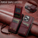 2 in 1 Detachable Magnetic Wallet Leather with Card Holder Wrist Strap Case for IPhone