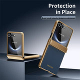 PU Leather Plating Hinge Full Protective Case For Samsung Galaxy Z Flip