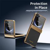 PU Leather Plating Hinge Full Protective Case For Samsung Galaxy Z Flip