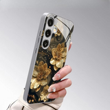 Artistic Gold Foil Flower Tempered Glass Phone Case For Samsung