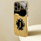 Shining Letter A Pattern Gold Metallic Paint Glass Phone Case For iPhone