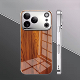 Natural Wood Pattern Electroplated Glass Phone Case For iPhone