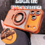 Magnetic Stand Rhinestone Glitter Case With Lens Film For iPhone