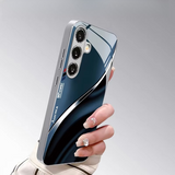 Electroplated glass phone case with blue ripple light-and-shadow pattern For Samsung