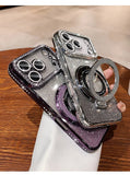 Magnetic Stand Rhinestone Glitter Case With Lens Film For iPhone