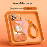 Year of the Horse Liquid glass Magnetic holder buckle lanyard Case for iPhone