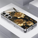 Artistic Gold Foil Flower Tempered Glass Phone Case For Samsung