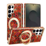 Floral Pattern Cork-Texture Phone Case with 360° Rotating Stand For Samsung