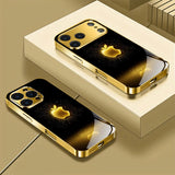 Electroplated glass phone case with golden apple pattern For iPhone