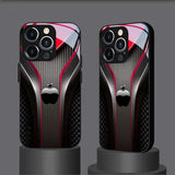 Black Carbon Fiber For Apple Pattern Glass Phone Case For iPhone