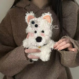 3D Cute West Highland Dog Fluffy Plush Phone Case For iPhone