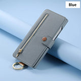 Wallet Flip  Leather Strap Card Slots Zipper Case for Samsung