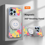 360° Rotating Stand Graffiti smiley face Magnetic case for iPhone