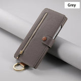 Wallet Flip  Leather Strap Card Slots Zipper Case for Samsung