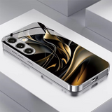 Black Gold Curved Pattern Electroplated Glass Phone Case For Samsung