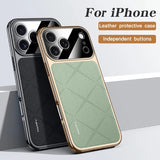 Luxury Frame Leather  Plating Camera Protect Shockproof Case  For iPhone