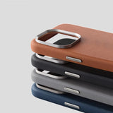 Luxury Business Metal Camera PU Leather Magnetic Case For iPhone