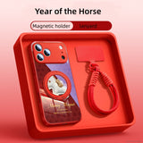 Year of the Horse Liquid glass Magnetic holder buckle lanyard Case for iPhone