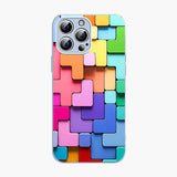 New colorful building block Glass Case For iPhone