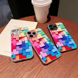 New colorful building block Glass Case For iPhone