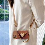 Sweet 3D Heart Crossbody Wallet Phone Case For iPhone