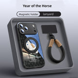 Year of the Horse Liquid glass Magnetic holder buckle lanyard Case for iPhone