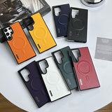 Luxury Matte Leather Magnetic Wireless Charge Case For Samsung Galaxy