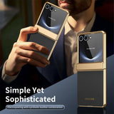PU Leather Plating Hinge Full Protective Case For Samsung Galaxy Z Flip