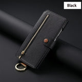 Wallet Flip  Leather Strap Card Slots Zipper Case for Samsung