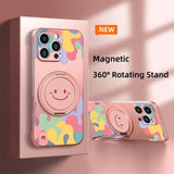 360° Rotating Stand Graffiti smiley face Magnetic case for iPhone