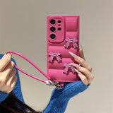 Cute Bowknot Down Jacket Wrist Strap Lanyard Case for Samsung Galaxy