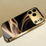 Luxury Black Gold Sand Streamer Glass Case For iPhone