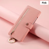 Wallet Flip  Leather Strap Card Slots Zipper Case for Samsung
