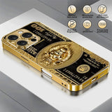 Creative Wealth Pattern Gold Metallic Paint Glass Phone Case For iPhone