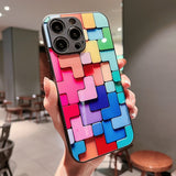New colorful building block Glass Case For iPhone